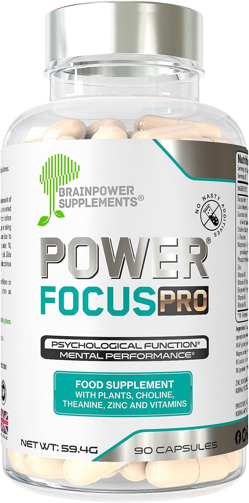 PowerFocus Pro® #1 Nootropic Herbal Brain Supplement with Vitamins & Minerals | Lions Mane, Choline, Bacopa Monnieri, Phosphatidyl Serine, Theanine, Guarana, Magnesium, Zinc, B Vitamins and Bioperine