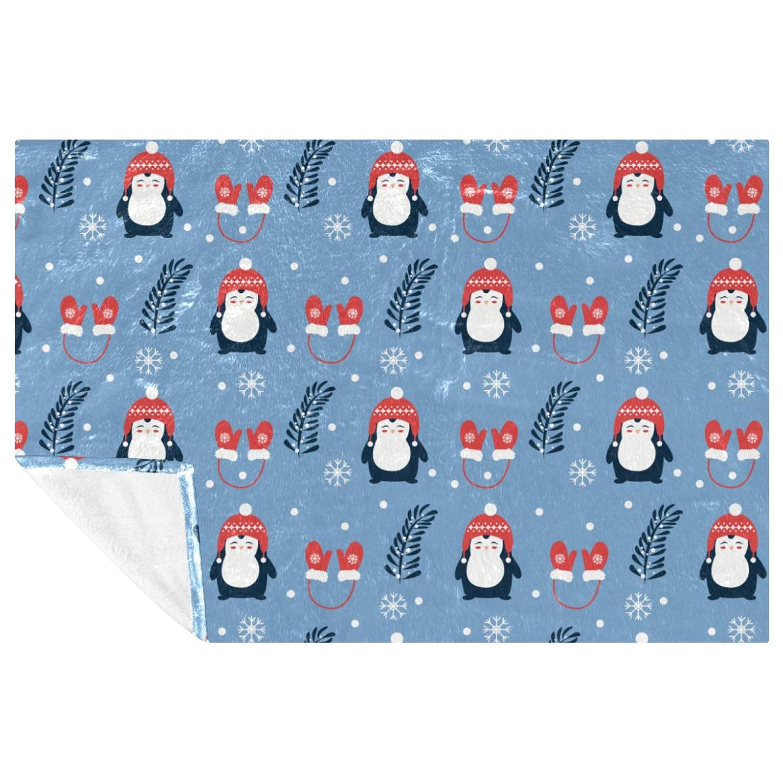 Couverture pingouin de Noël plaid doux chaud haute densité 150x100cm