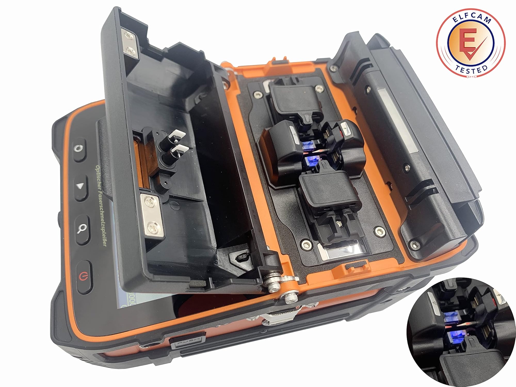 Elfcam® - Glasfaser Spleißgerät Ai9 Kit, Automatisches Fusionsspleißgerät, Herz mit Herz, 6 Motoren, Beleuchtung & Integriertes Fotometer, Glasfaser-Schweißgerät, Touchscreen für FTTH & FTTx