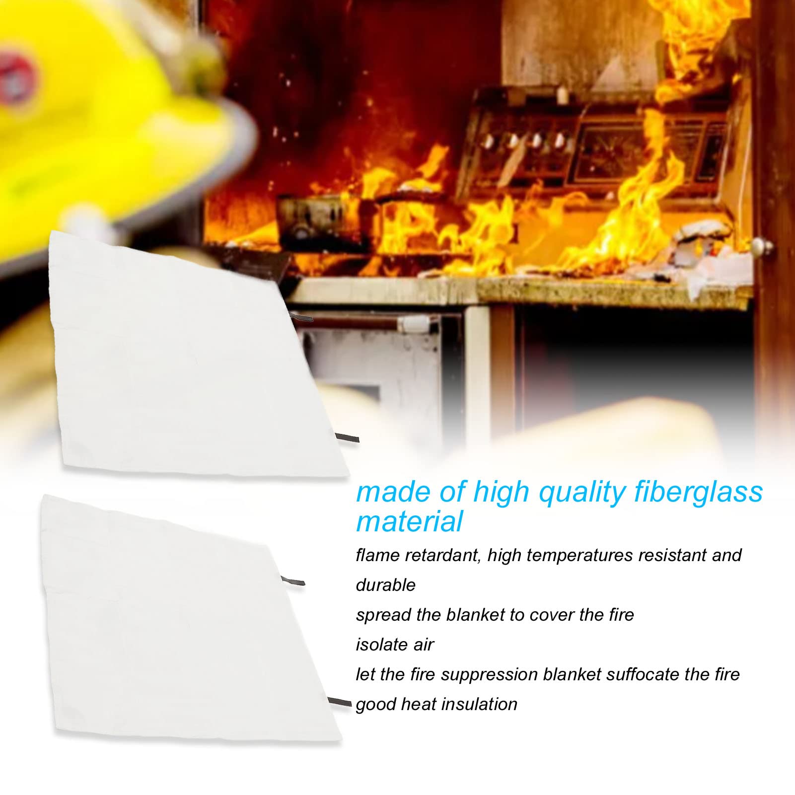 Nutriess 2pcs Emergency Fire Blanket Fiberglass Insulation Fire Suppression Blankets Easy to Use for Home Kitchen Fireplace Camping (1 * 1m)