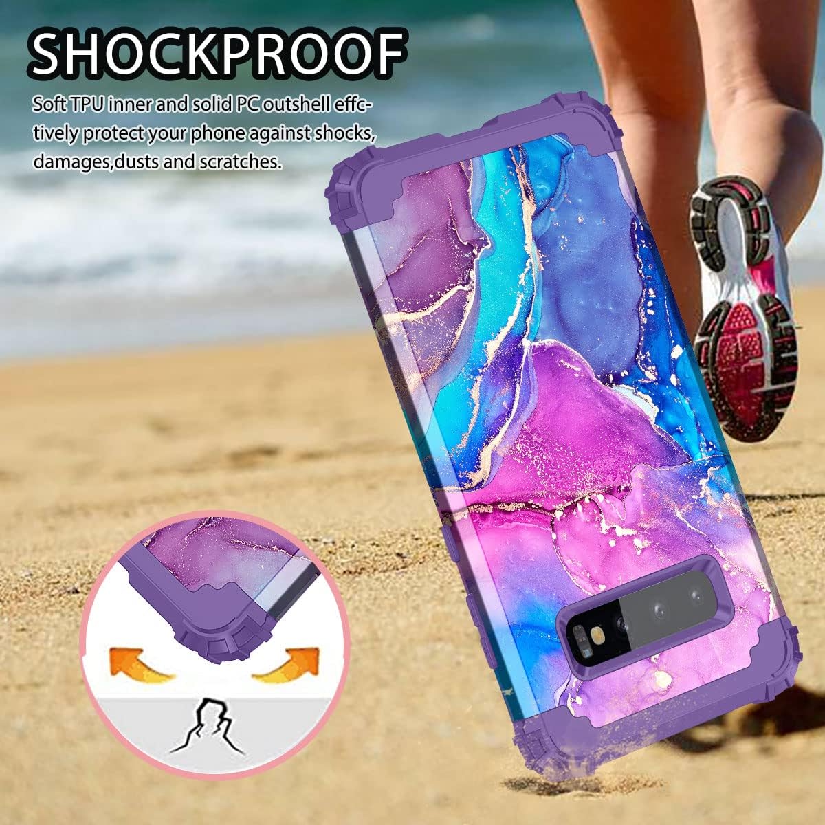 Hekodonk for Galaxy S10+ Plus Case, Heavy Duty Shockproof Protection Hard Plastic+Silicone Rubber Hybrid Protective Case for Samsung Galaxy S10+ Plus Blue Purple