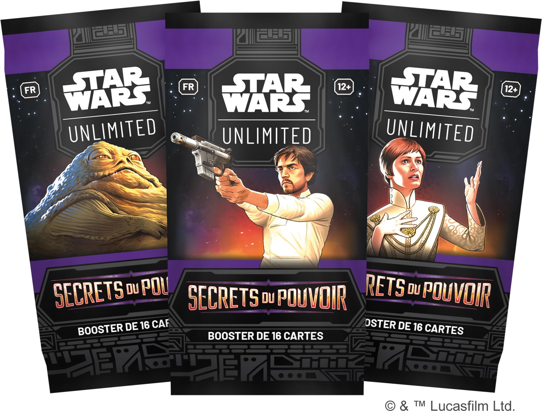 Asmodee - FFG - Gwiezdne Wojny: Unlimited Gra karciana do kolekcjonowania - Sekrety Mocy - Pudełko 24 Boosterów - dla dorosłych i dzieci, od 12 lat, 2+ graczy - wersja francuska