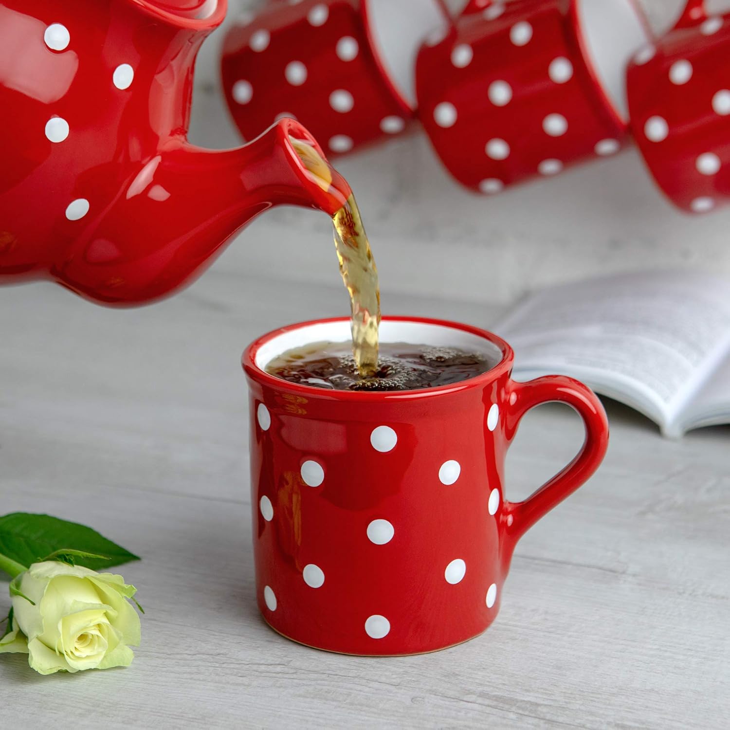 City to Cottage Handmade Red and White Polka Dot Ceramic Extra Large 17.5oz/500ml | Hot Chocolate, Coffee, Tea Mug, Cup with Handle Unique Designer Pottery Gift for Tea Lovers - Image 3
