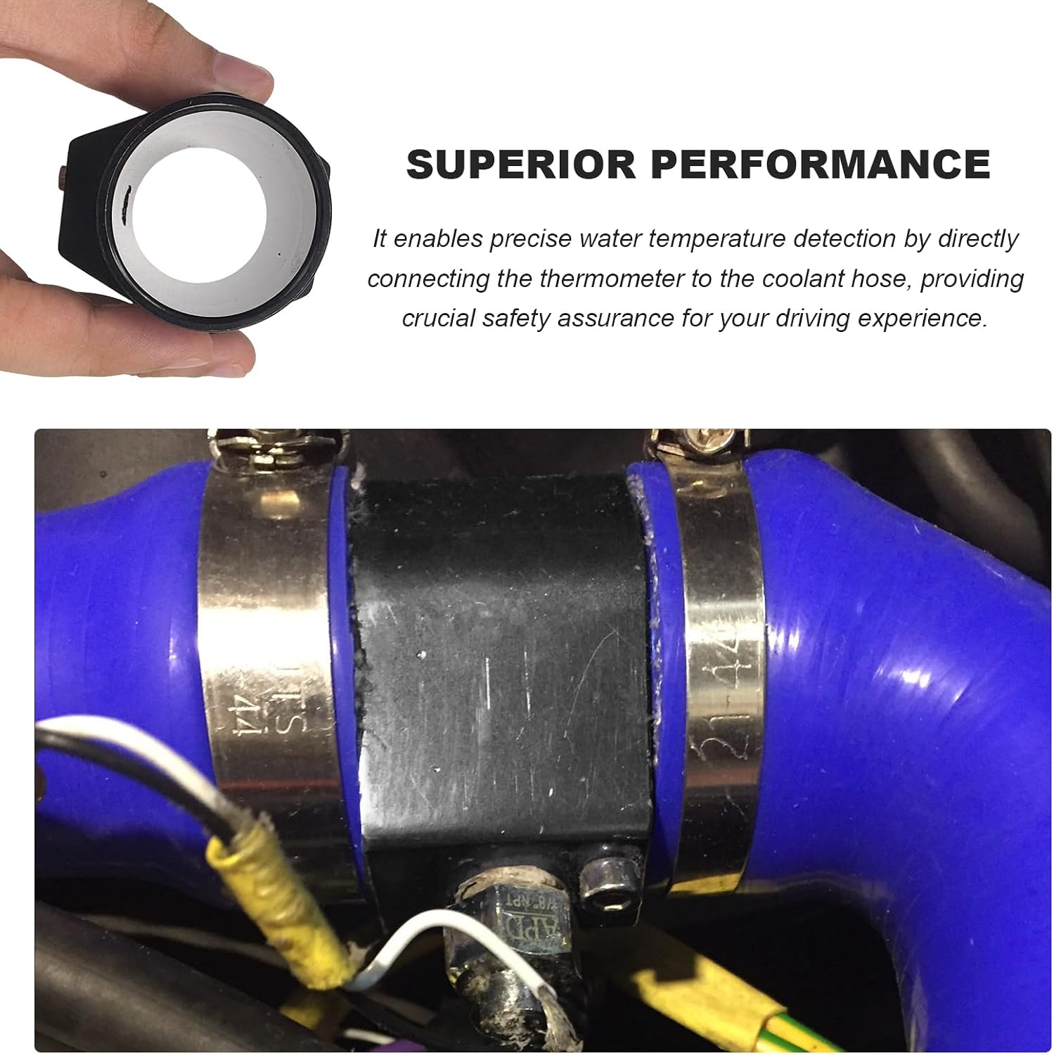 Auto Water Temp Joint Pipe, 32mm Aluminum Alloy Water Temp Meter Connector with Clamps, Rustproof Temperature Gauge Joint Pipe Radiator Sensor Adapter for Car Truck SUV