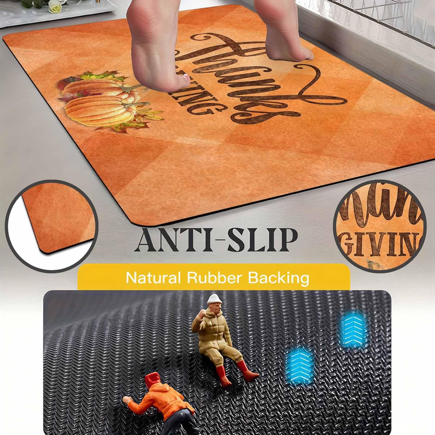 Rustic Orange Plaid - Thanksgiving Door Mat for Front Door - 30×18" Inch - Welcome Doormat with Pumpkins & Script Lettering - Door Mat for Entryway,Indoor,Outdoor - Gift Fall Rug