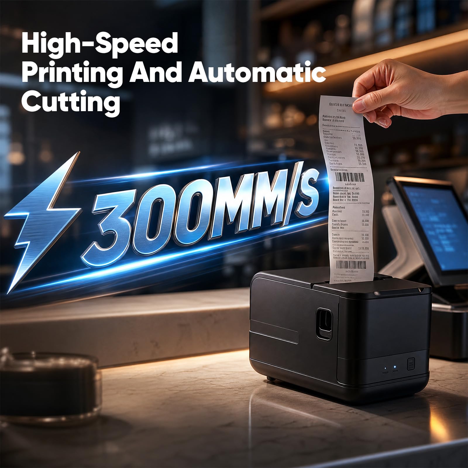 Bondrucker 80mm, 300mm/s Thermobondrucker mit USB Serial LAN Port Thermo Belegdrucker Quittungsdrucker mit Auto Cutter Kassenschublade Minidrucker Unterstützt ESC/POS für Windows/Mac/Linux