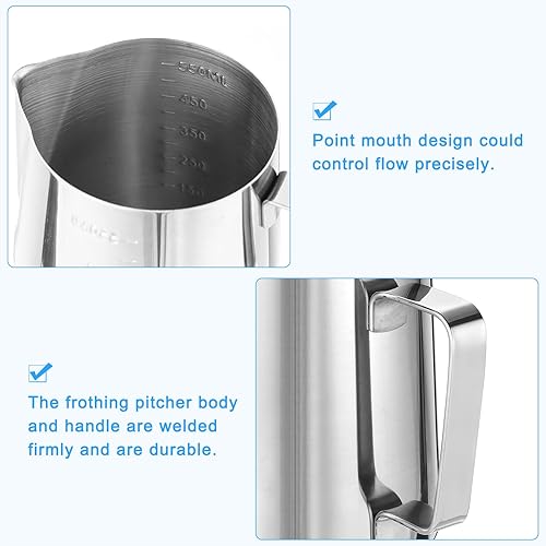 Miniatura 4 de uxcell Jarra de espuma de leche con líneas de escala, jarra de vapor de café de acero inoxidable de 20 oz20.3 fl oz, accesorios para máquina de