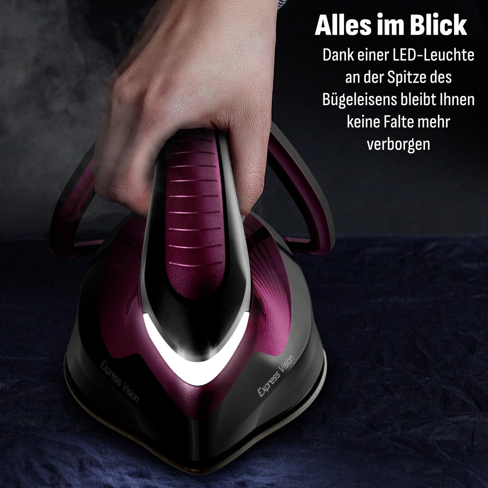 Tefal Express Vision, leistungsstarker 6,9-Bar-Druck, Dampfstoß: 480g/Min., Smart Temp-Technologie, LED Beleuchtung, abnehmbarer Kalk-Kollektor, Eco-Modus, 1,8 L Wassertank, lila/schwarz, SV8152