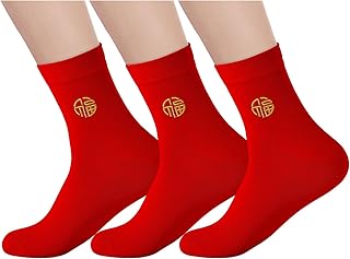 Men's Red Socks Crew Sports Casual Comfortable Calf Socks, Chinese New Year Socks,Size 6-10,