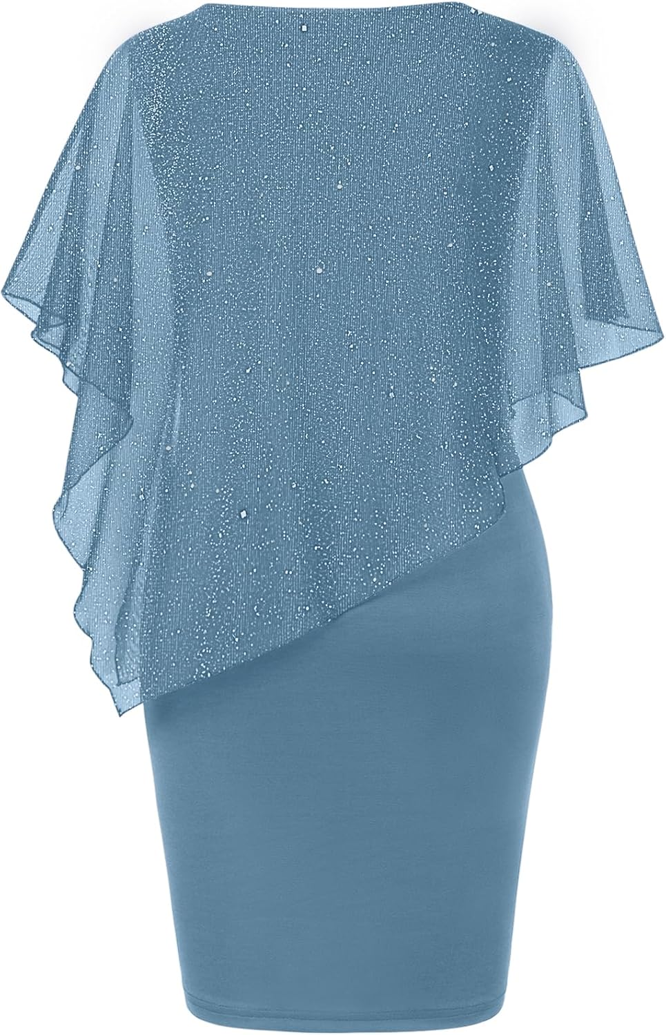 SeSe Code Women's Mesh Cape Overlay Bodycon Knee Length Pencil Dress for Wedding Guest - Image 3