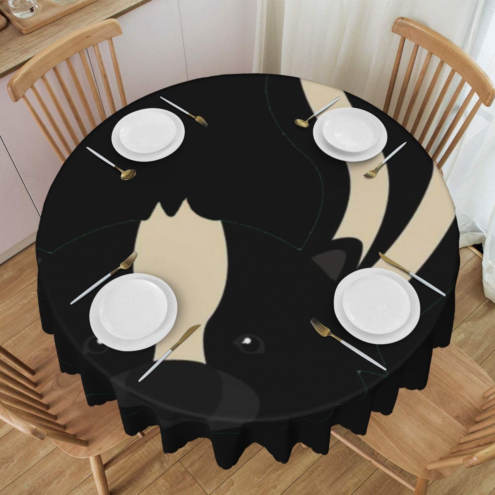 DCEHGEW 60 In Round Tablecloth with Lace, Skunk Printed Oilproof & Washable Fabric Picnic Table Cloth Table Covers