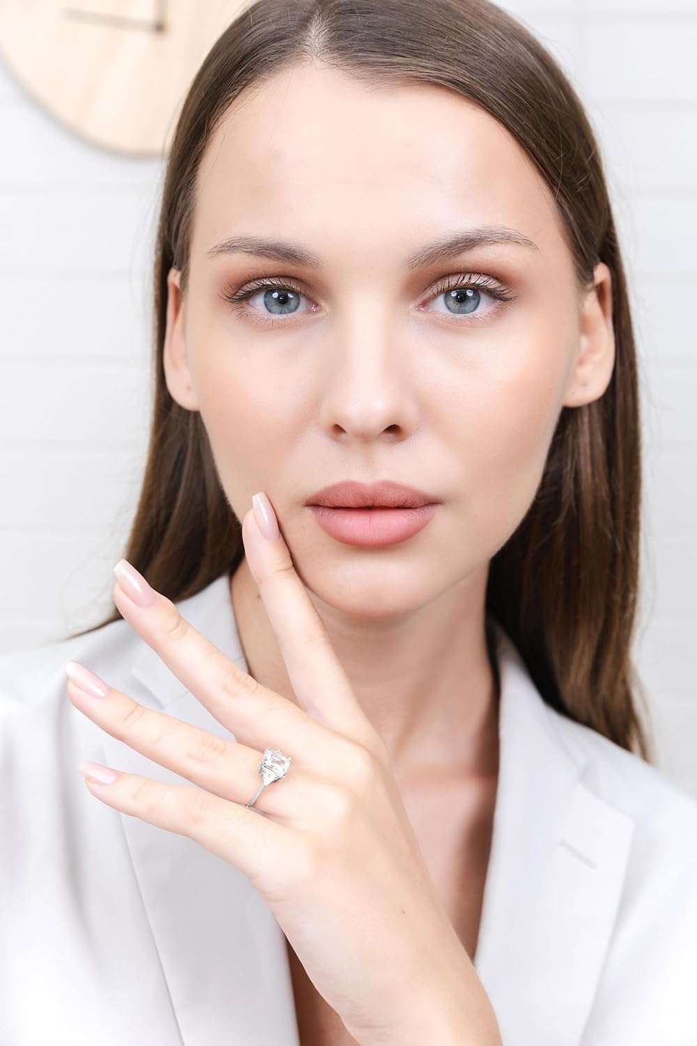 Hoops & Loops Sterling Silver CZ Trillion & Emerald Cut Engagement Ring, Size 6