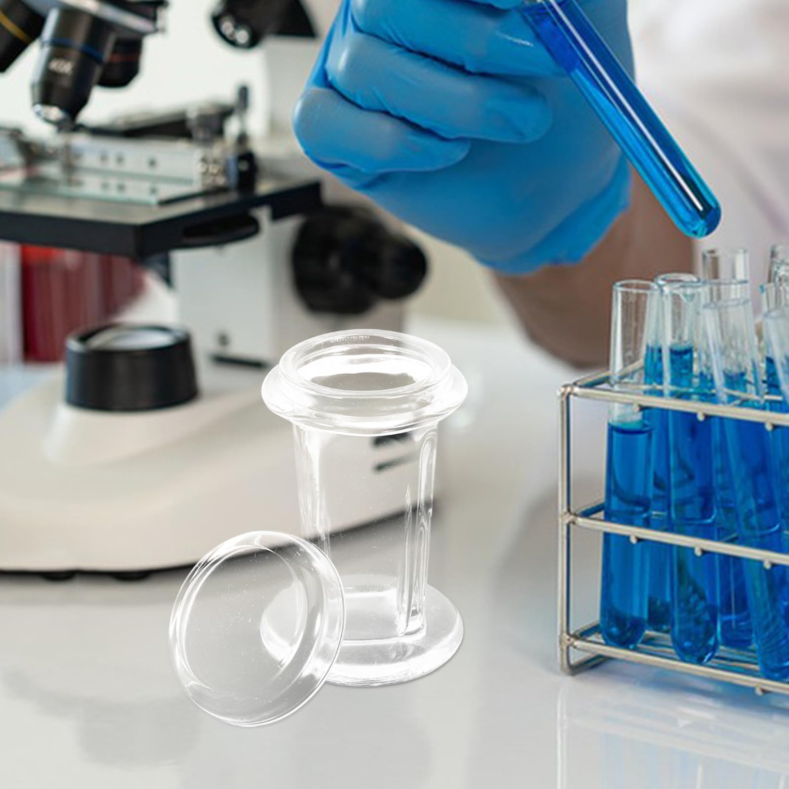 Frascos de tinción Coplin (4 unidades): Contenedores de tinción de portaobjetos de laboratorio con capacidad para 5 portaobjetos. Frascos de vidrio transparente con tapa para uso en