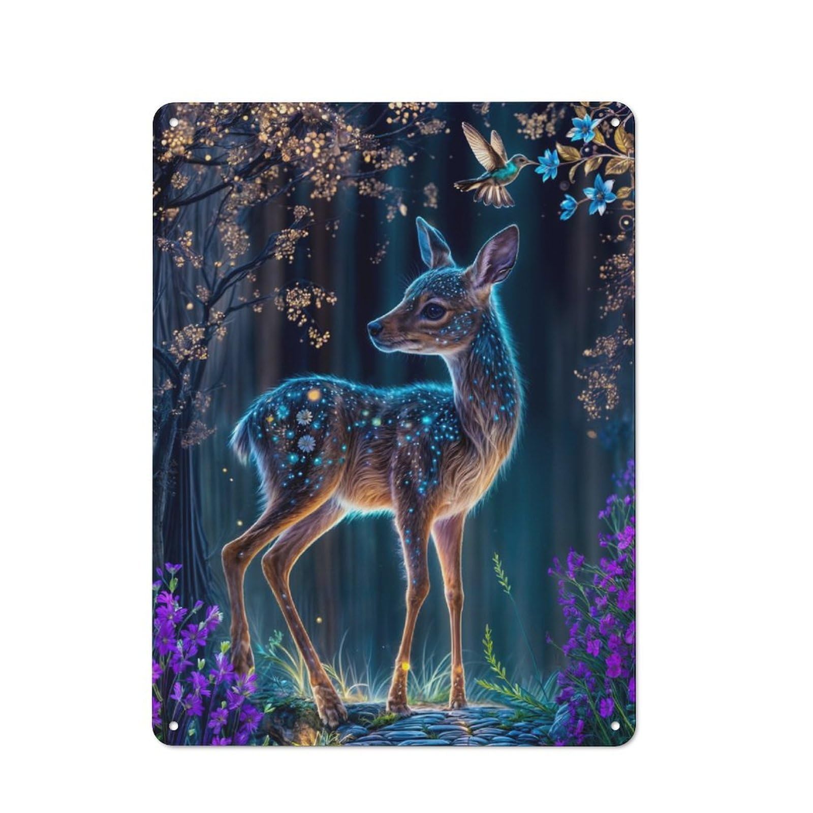 Vintage Fawn in Enchanted Forest Decorative Metal Plaque 40x30cm, Garden Room Wall Plaque for Shed, Garden Room, Porch Or Garage