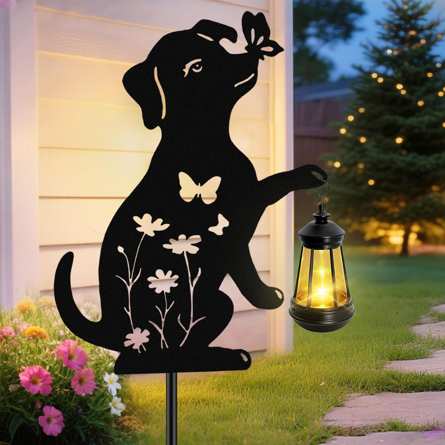 Solar Lights Outdoor Stakes, Metal Dog Solar Lights
