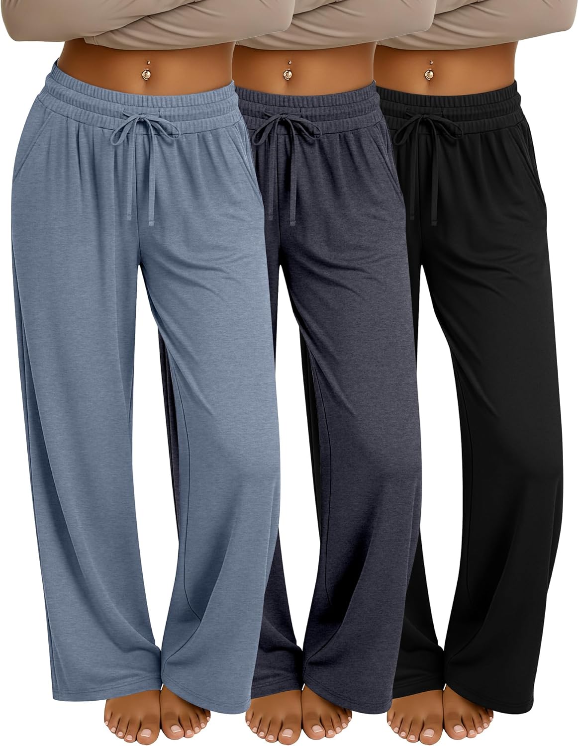 Neer 3 Pack Women's Baggy Sweatpants with Pockets, Wide Leg Yoga Pants Cozy Thick Lounge Pants Drawstring Casual Loose Jogger