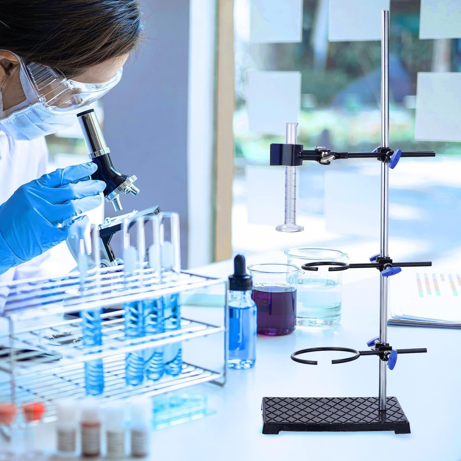 Laborstativ-Set – Edelstahl-Stütze mit Kolbenklemme & 2 Stativringen für Chemielabor(24 inch)