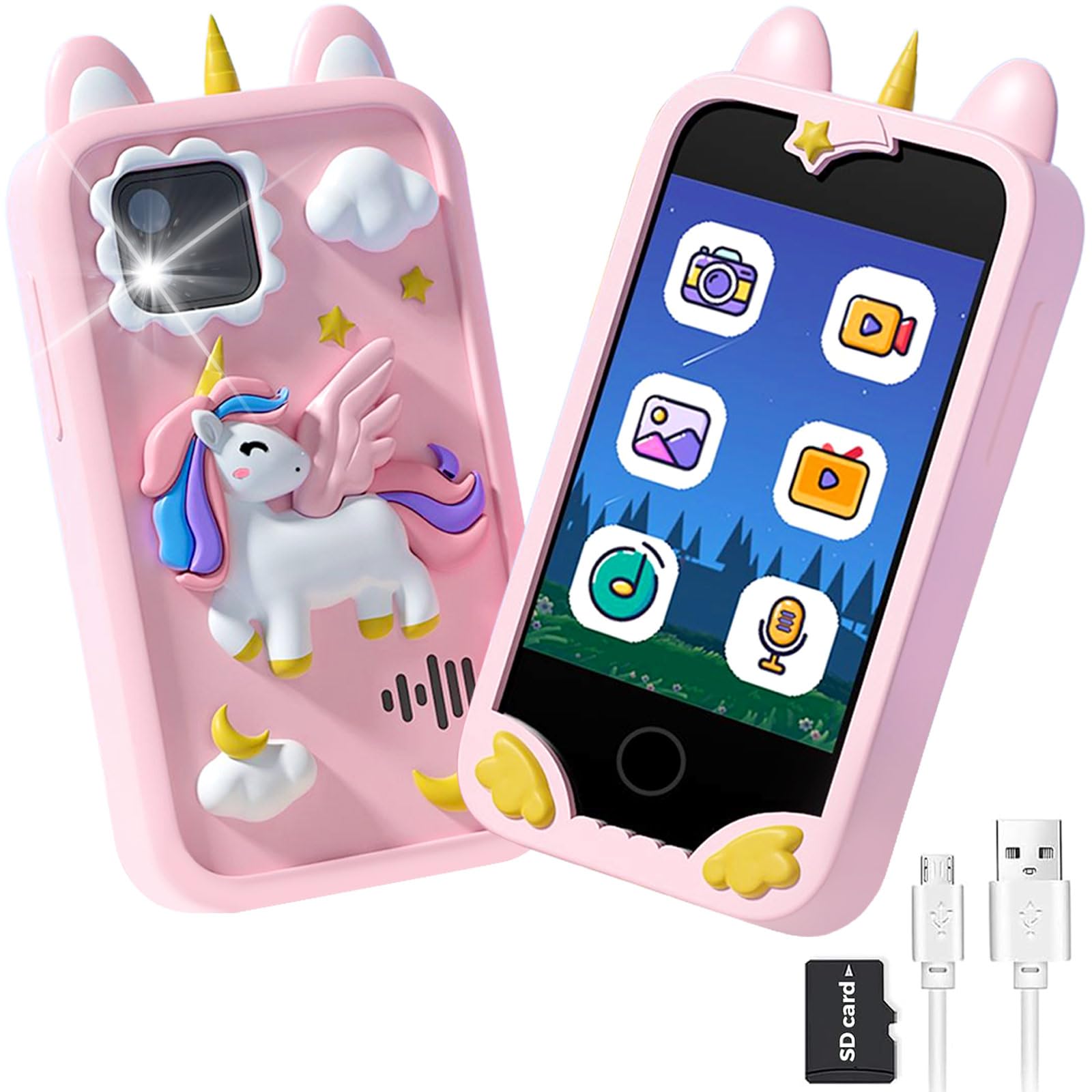 Kids Smart Phone for Girls Gifts, Kids Mobile Phone Toy with Touchscreen, Dual Cameras, Learning, Music Player, Games with 16 GB Storage Card, Idea Gift for Age 3 4 5 6 Year Old