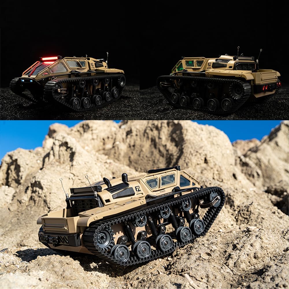 RC Tank Car, 1:16 Scales Transport Military Vehicle RC Tank, 4WD RTR Off Road RC Crawler with 360°Rotating Drifting Dual Motor Gearbox Proportional Control Military Truck RC Toy for Adult