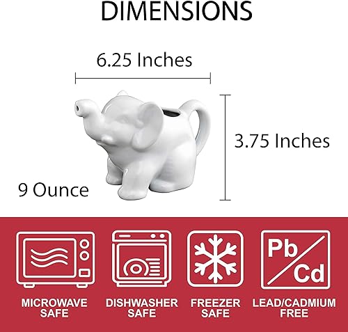 Miniatura 17 de HIC Kitchen Mini crema de elefante con asa, porcelana blanca fina, 2 onzas