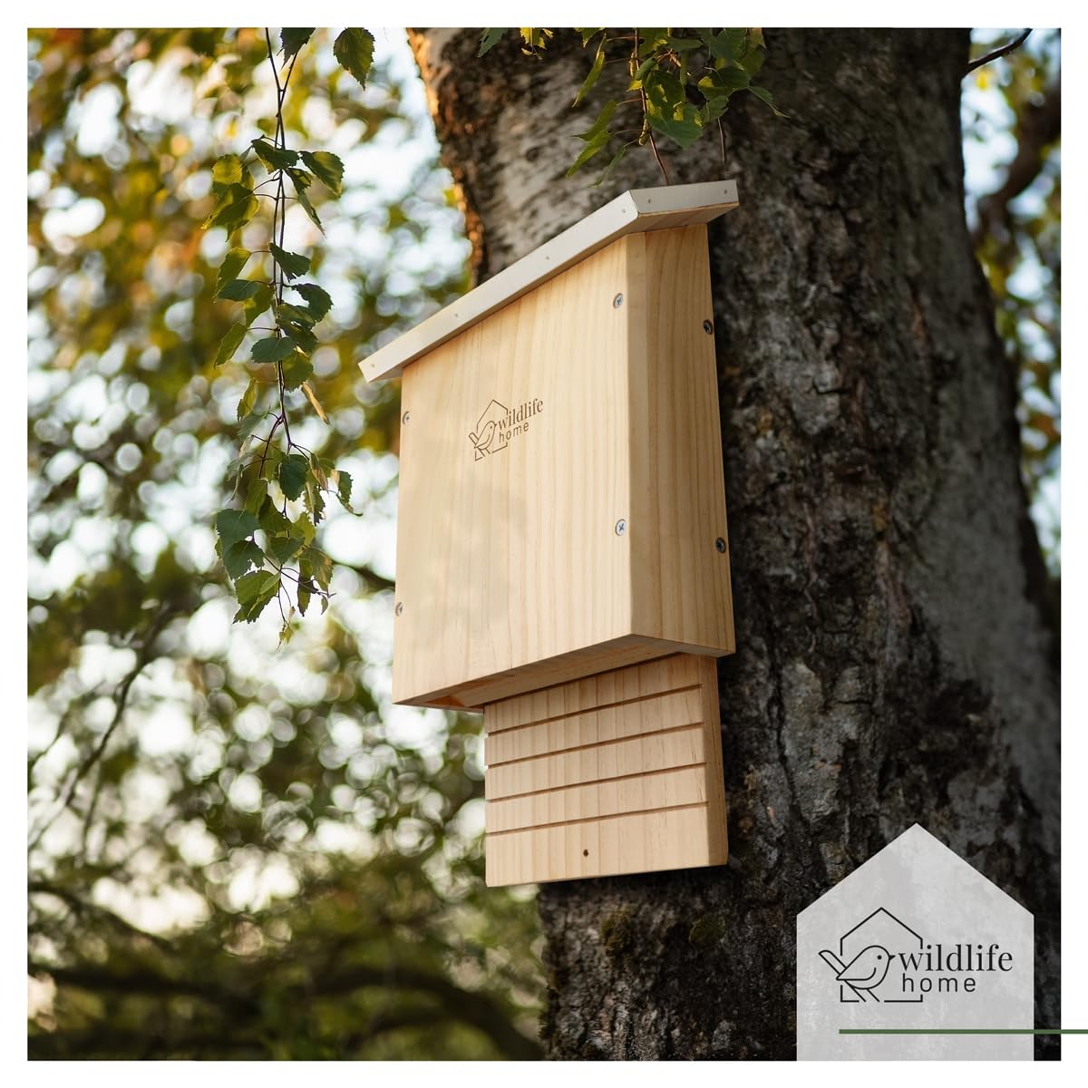 WILDLIFE HOME I Gran caja pesada para murciélagos según NABU – atornillada de madera maciza y 100% resistente a la intemperie, sin tratar, casa de murciélagos y nido, para verano e invierno