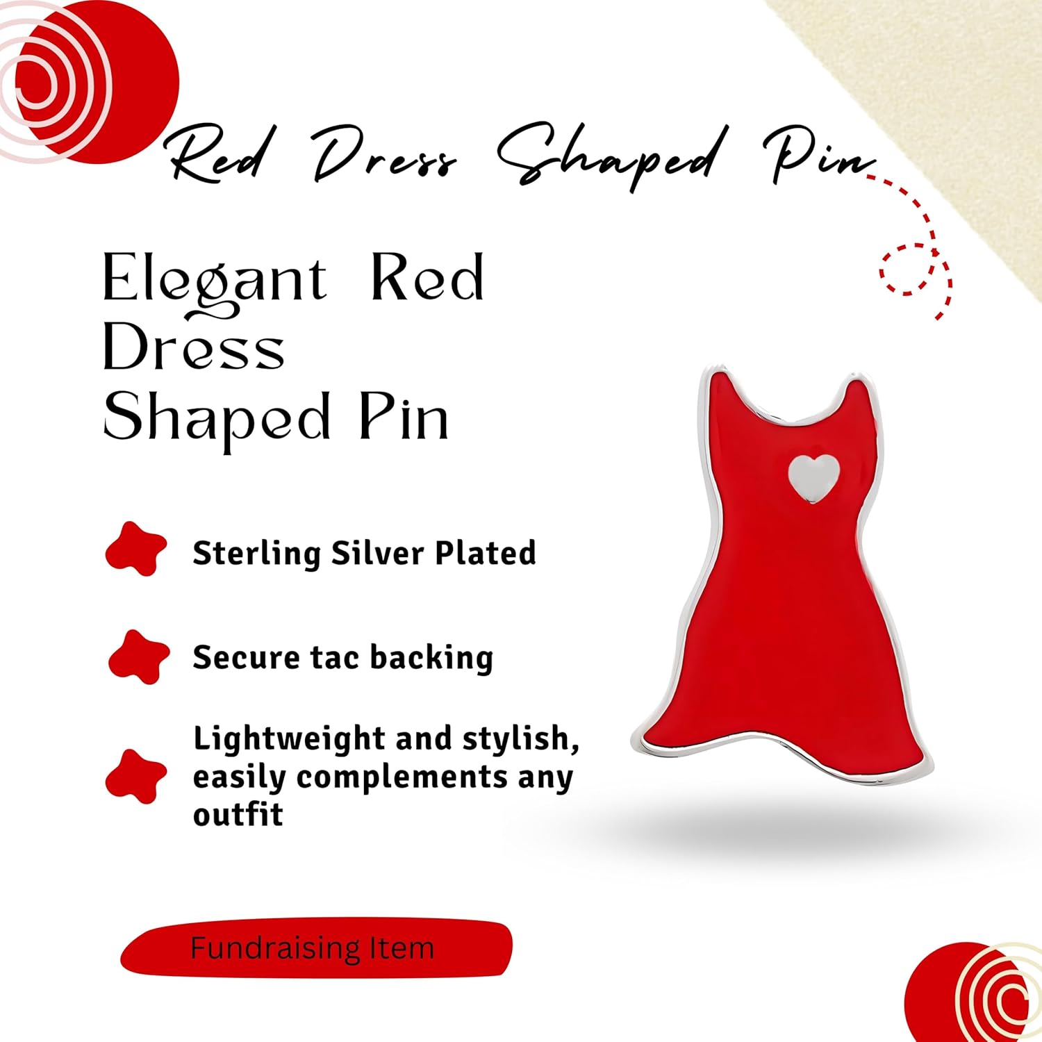 1/2/5/25/50/100/500pcs Red Heart and Dress Sterling Silver Plated pin - Heart Condition - Support Heart Health - red Brooch - Great for Fundraising and Gift-Giving - Image 3