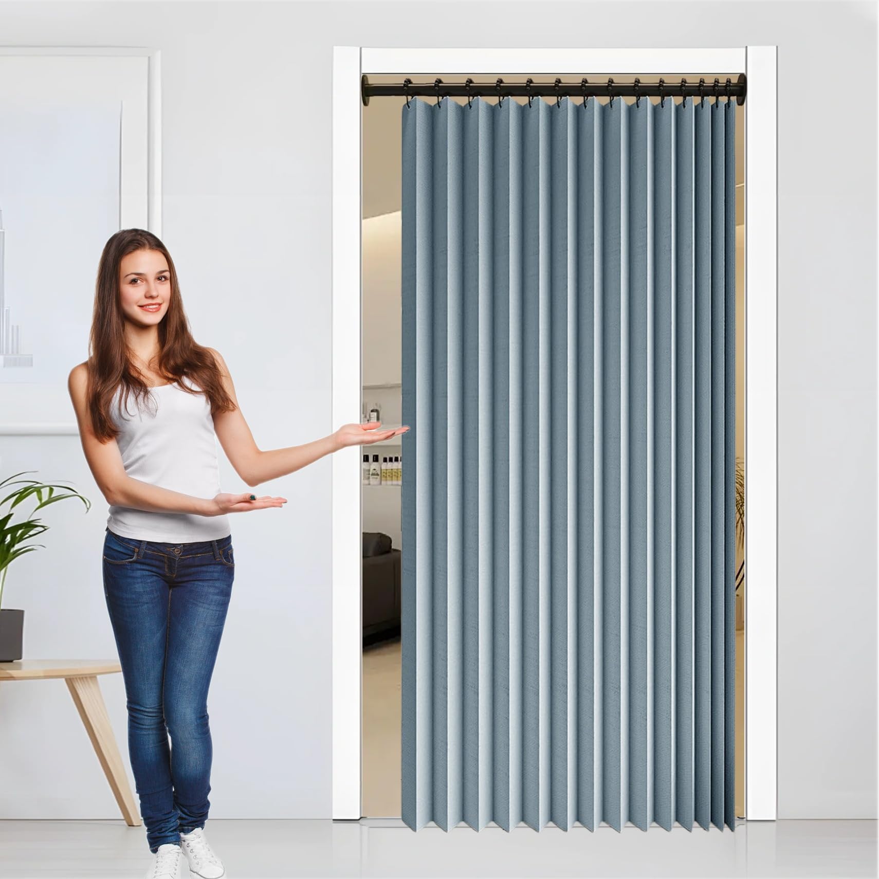 Rideau Accordéon Placard 170x160cm Bleu : Séparateur de Pièce Isolant et Occultant