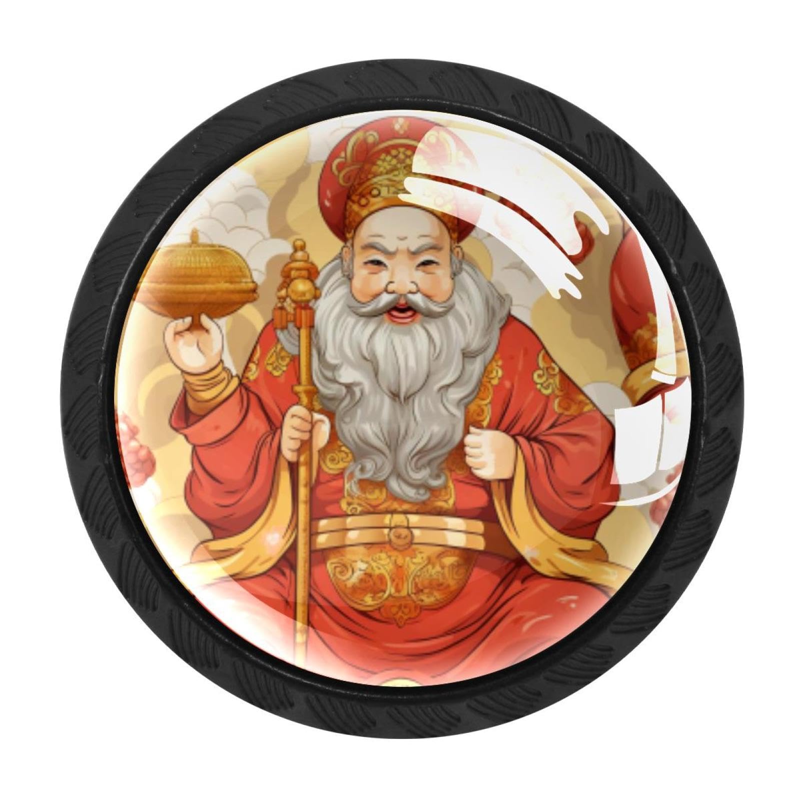 CHENZZZZ 4 Pieces Kitchen Cabinet Drawer Dresser Door Knobs Pulls Handles, the God of Wealth