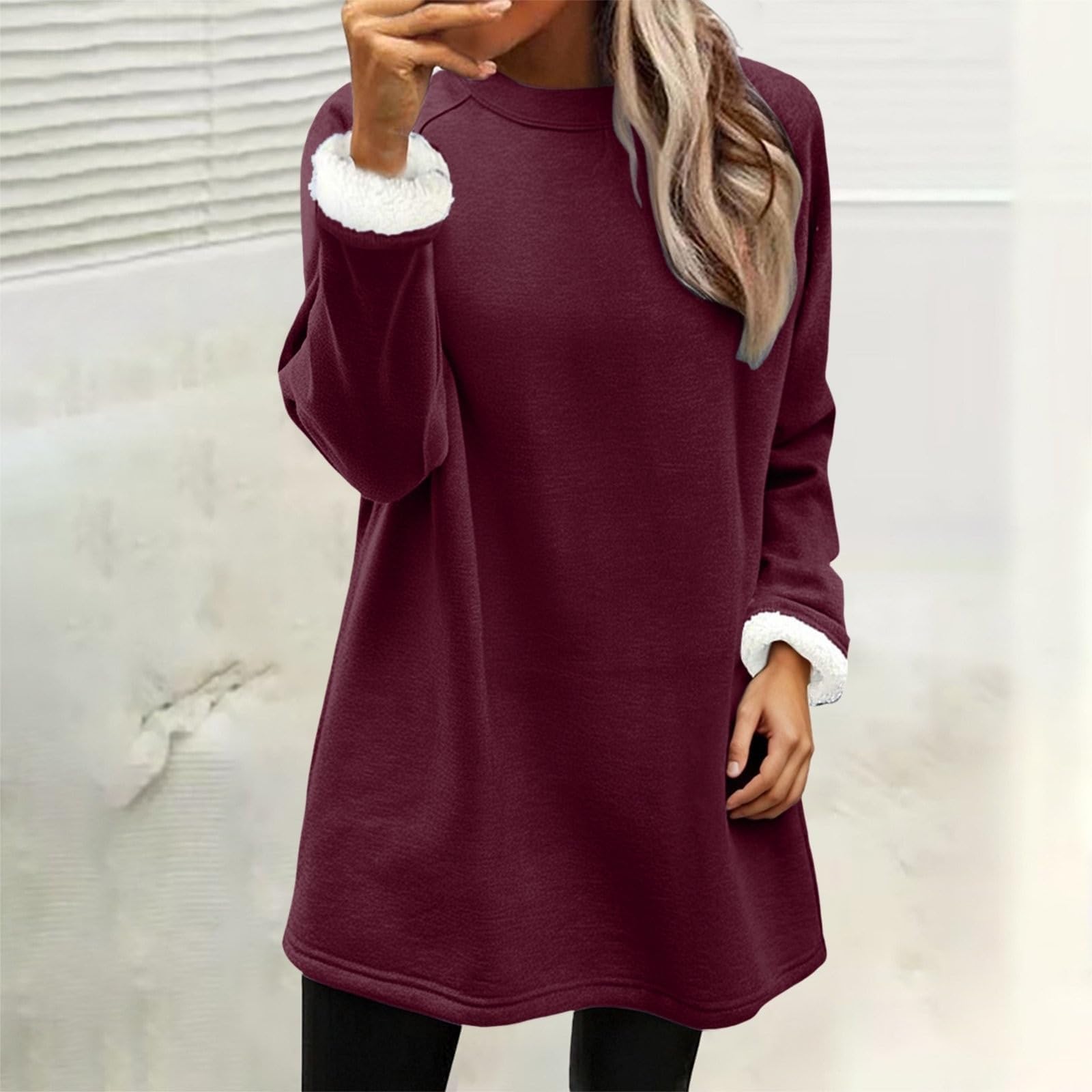 Felpa invernale da donna in caldo pile Sherpas foderato girocollo pullover loungewear tuniche top manica lunga sherpa foderato tuniche top, u, M