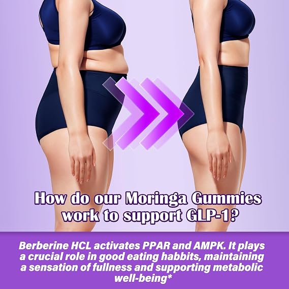 Organic Moringa Oleifera Gummies for Women & Men, 8-in-1 Superfood Blend w. Berberine HCl & Moringa Leaf Extract for GLP-1 Support & Energy Immune Joint & Gut Health Sugar-Free