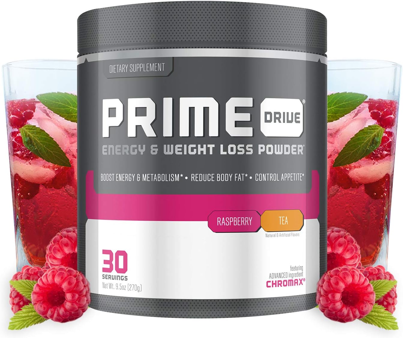 Prime Drive Energy Raspberry Tea Pre Workout Energy Drink Powder, Provides Extreme Energy, Focus and Intensity, Boosts Metabolism 10.2oz (30 Servings)
