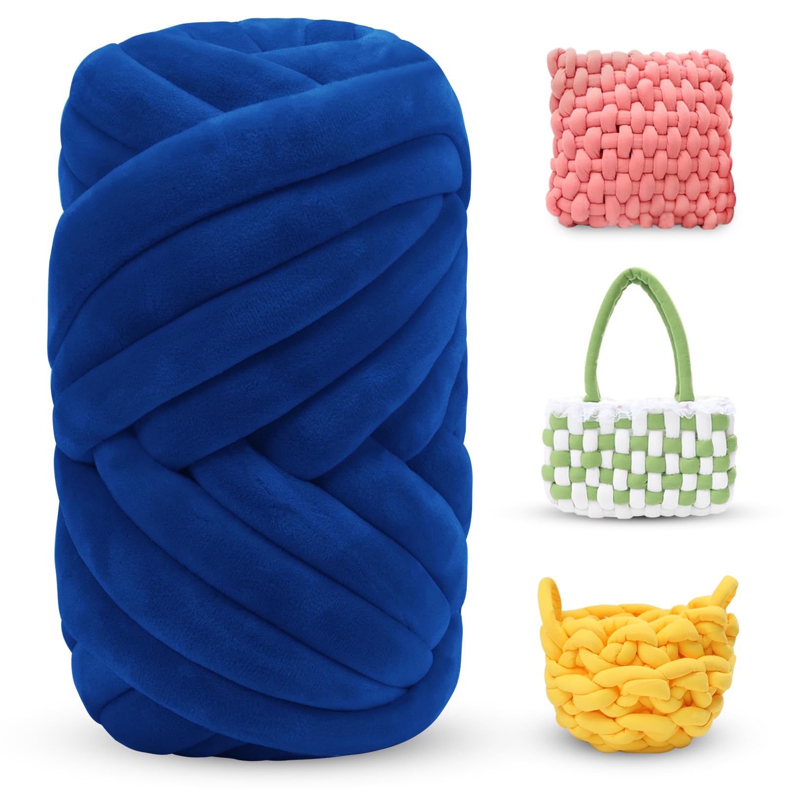 LEREATI Thick Chunky Yarn for Arm Knitting Jumbo Tube Yarn Soft Chunky Knit Blanket Yarn, Velvet Yarn for Crocheting Handbags Hand Knitting Pet Bed Rugs Pillows Crafts (250g, Royal Blue)
