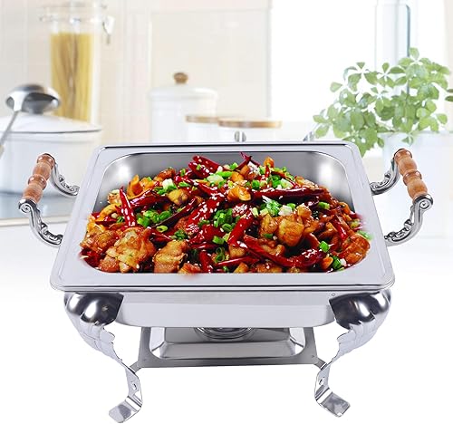 Miniatura 3 de Calentador de alimentos de acero inoxidable, juego de platos de bufé, cocina de buffet rectangular, juego de calentador de buffet para uso doméstico