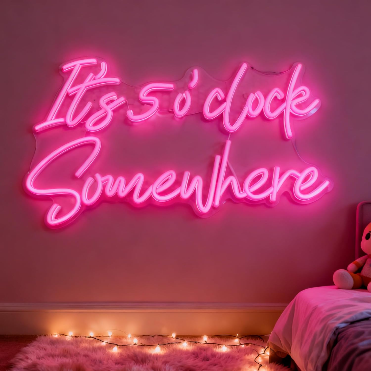 Its 5 o'clock Somewhere Neon Sign, USB Powered Dimmable Decorative Neon Light Home Office Bar Lounge Bedroom Living Room Game Room Wall Table Decor, Pink LED Light Up Sign 16.5 x 9.1 In