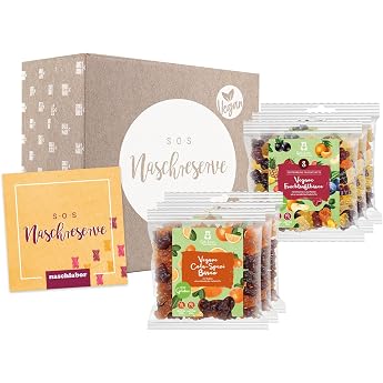 SOS Naschreserve Vegan Veganes Geschenk mit Gummib rchen und Gru karte Geschenk f r Veganer Vegane Fruchtgummi Vegane Nervennahrung Geschenkbox Geschenk f r Kollegen und Mitarbeiter