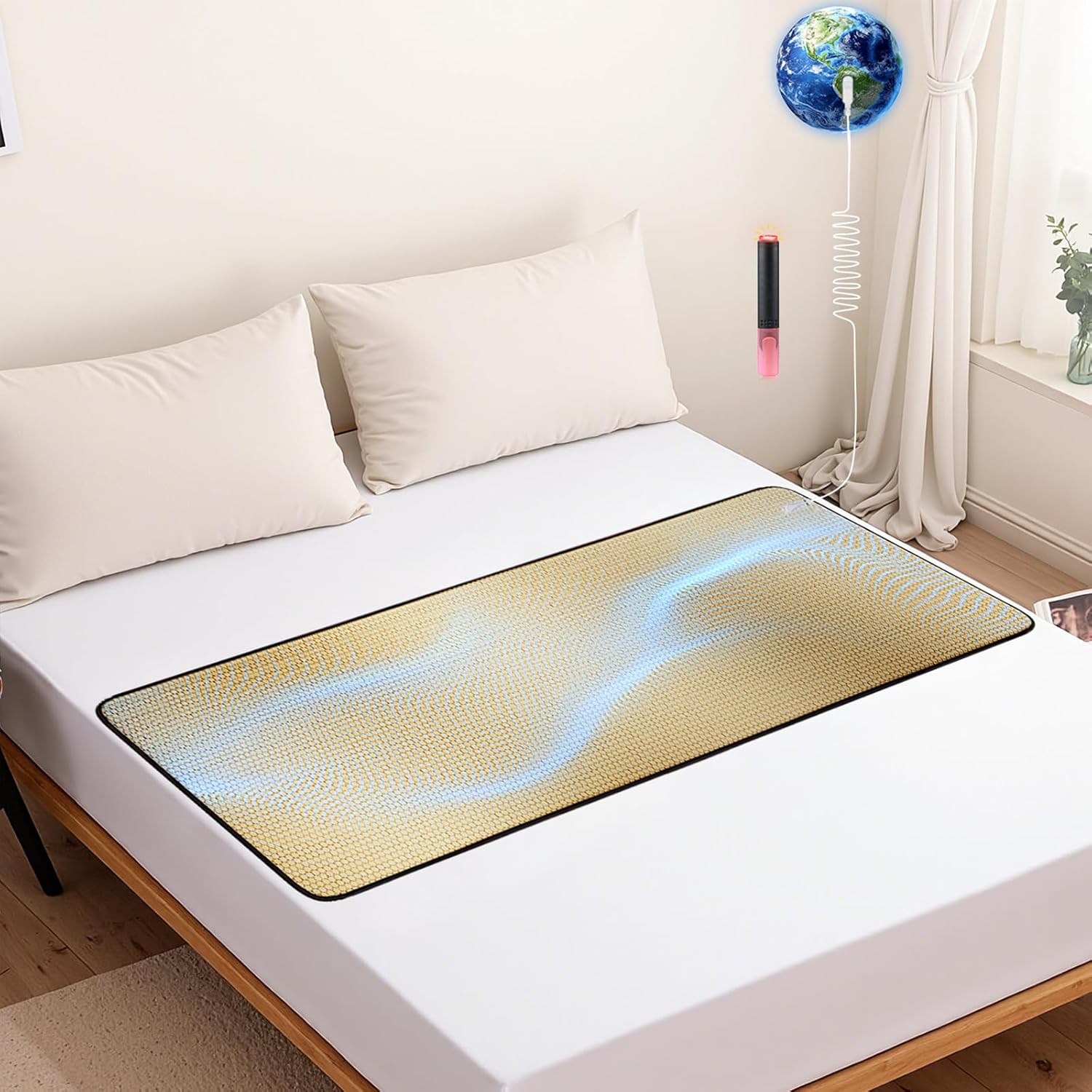 Graphene Grounding Mat for Bed: Grounding Pad for Improved Sleep Reduced Anxiety and Inflammation - Anti-Slip Conductive Sleep Pad with 15ft Cord and Test Pen 24.4''×60''