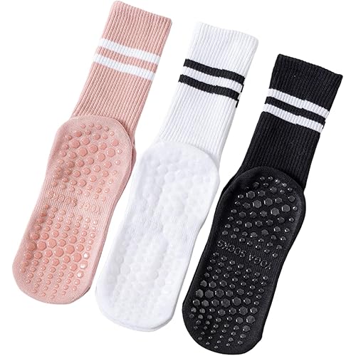 Pilates Socks With Grips for Women:Cute Non Slip Crew Gripper Yoga Sock-Grippy Sticky for Hospital/Dance Barre/Workout