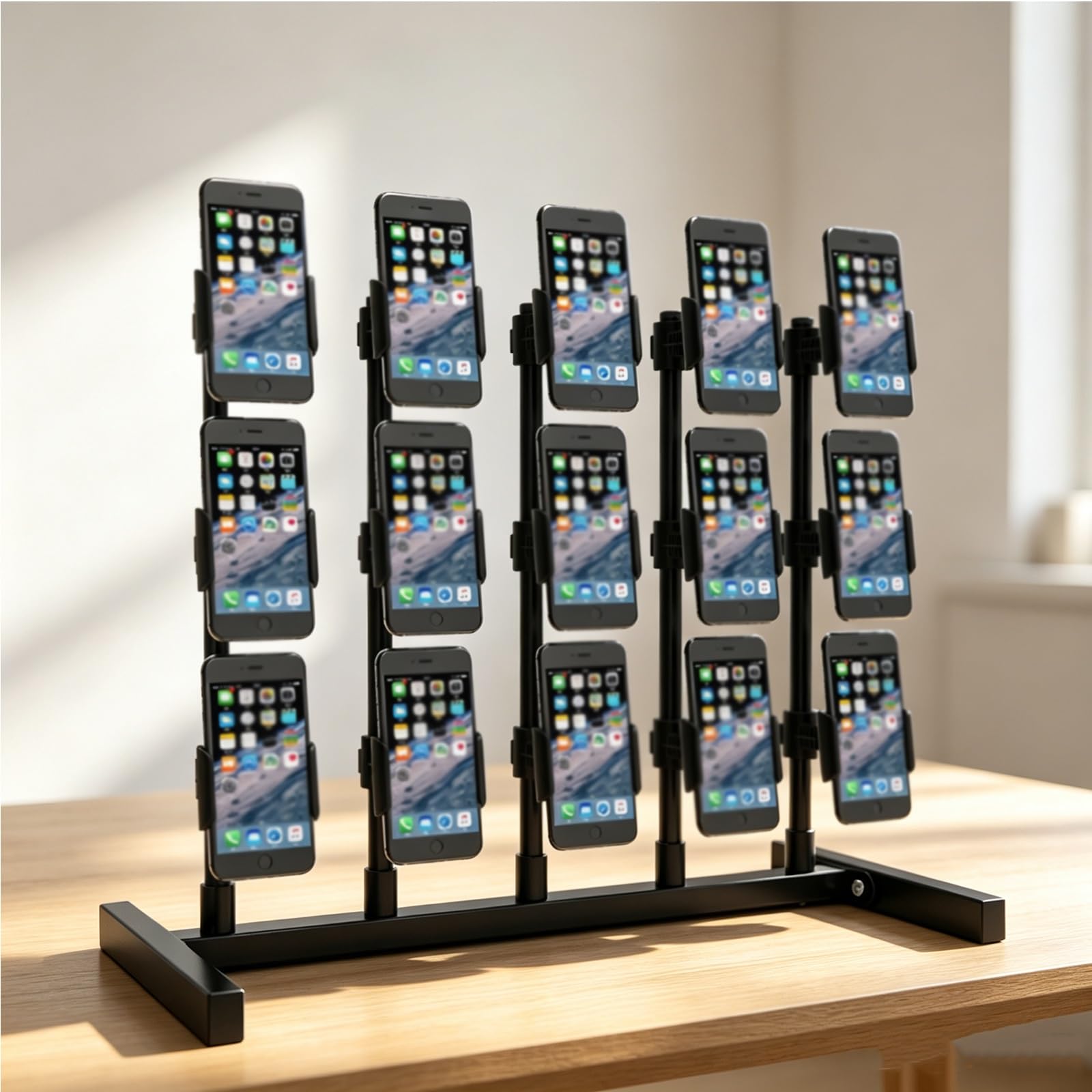 Supporto multifunzione da scrivania per streaming, porta cellulari multistrato e multifila, supporto da scrivania regolabile in metallo per più telefoni, ideale per live streaming