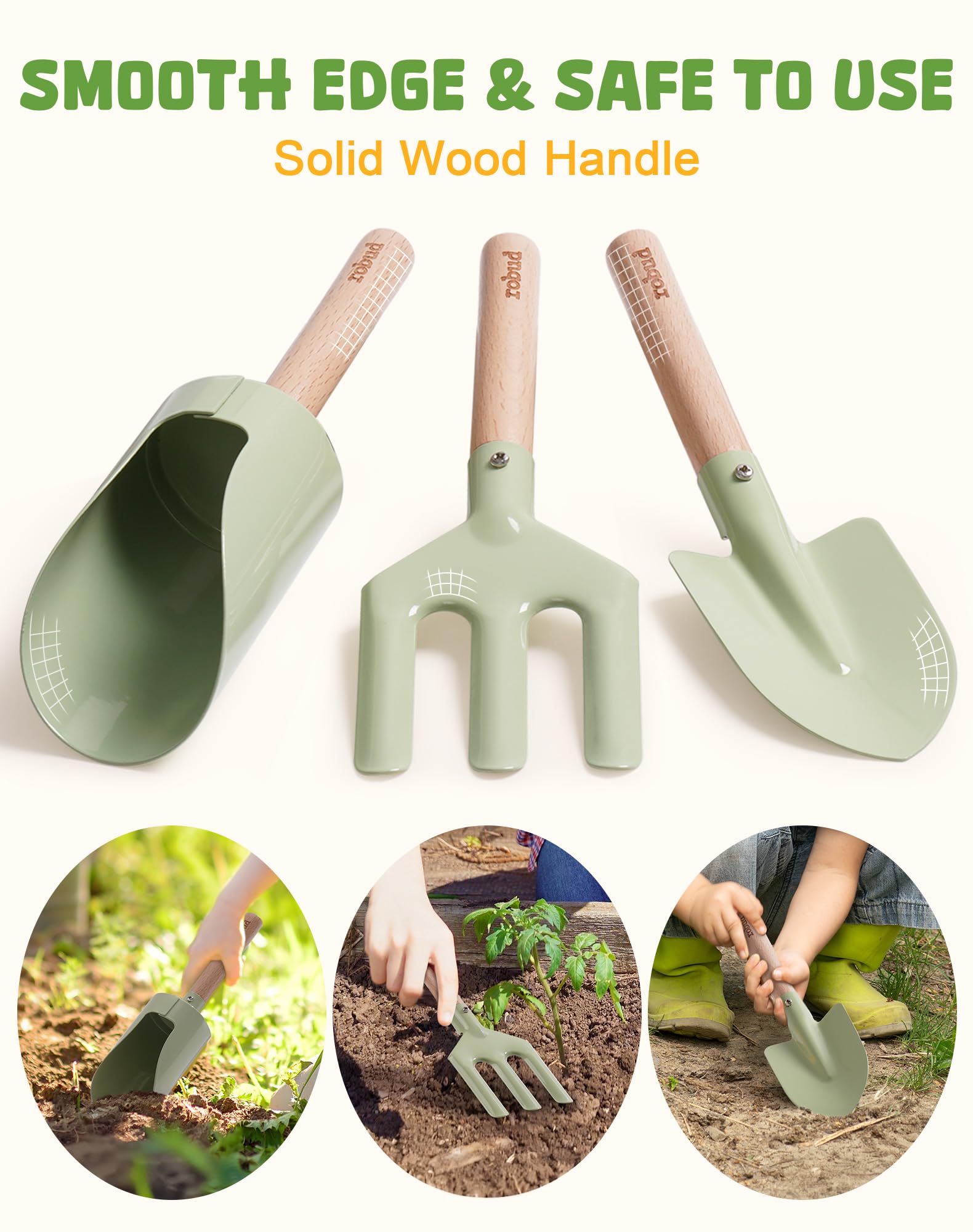 ROBUD Kids Gardening Set, 18 PCS Toddler Garden Tools Kit with Apron, Gloves, Shovel, Fork, Watering Can, Cylinder Scoop - Image 3