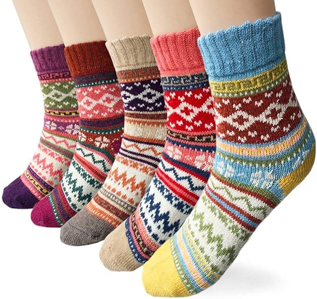 5 Pairs Womens Socks, Wool Socks,Thermal Warm Knitting Ladies Socks for Winter