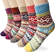 5 Pairs Womens Socks Wool Thermal Warm Knitting Ladies Socks for Winter, One Size, Mix 3