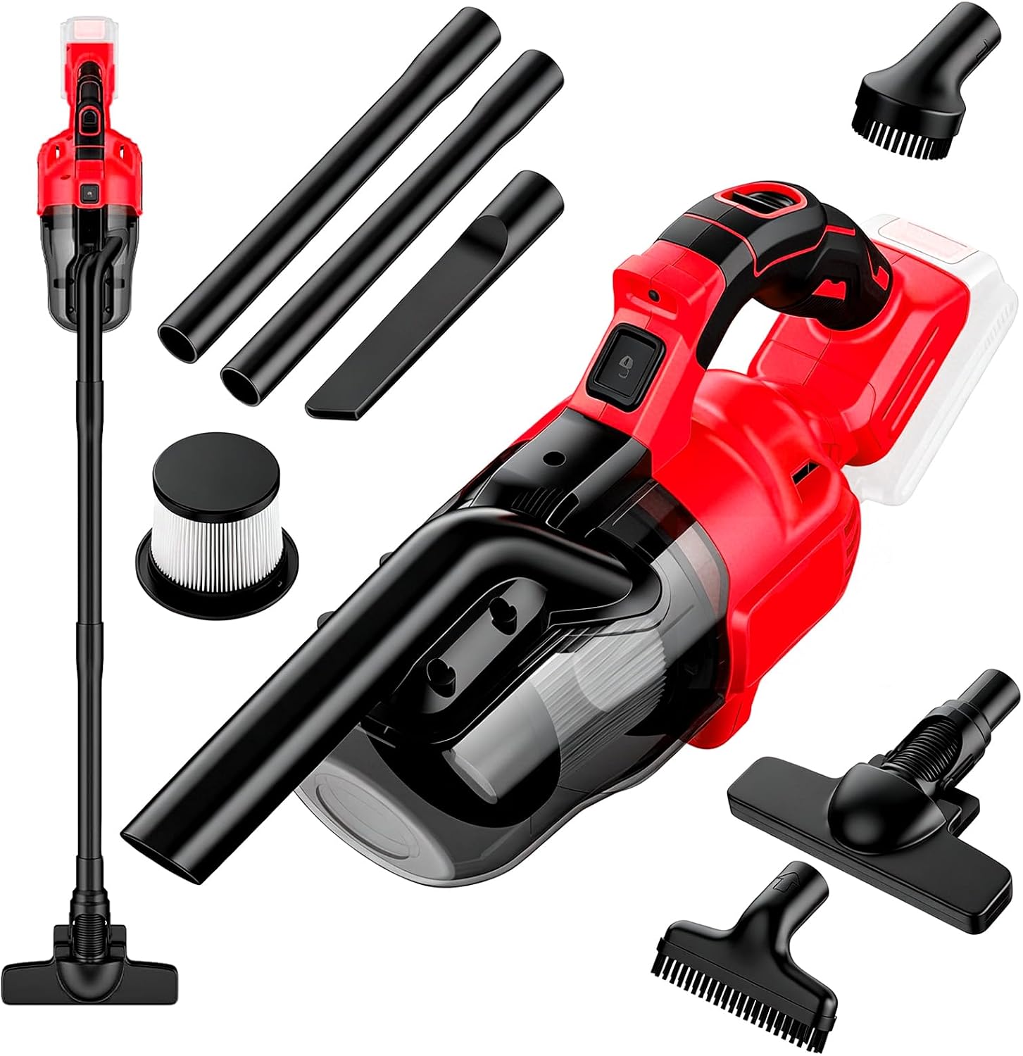 Cordless Vacuum Cleaner for Milwaukee 18V Battery,Handheld Vac 100 AW,55CFM with Multi Attachment,HEPA Filter for Travel Van,Home Car Floor Carpet,Pet Hair Debris (Red)