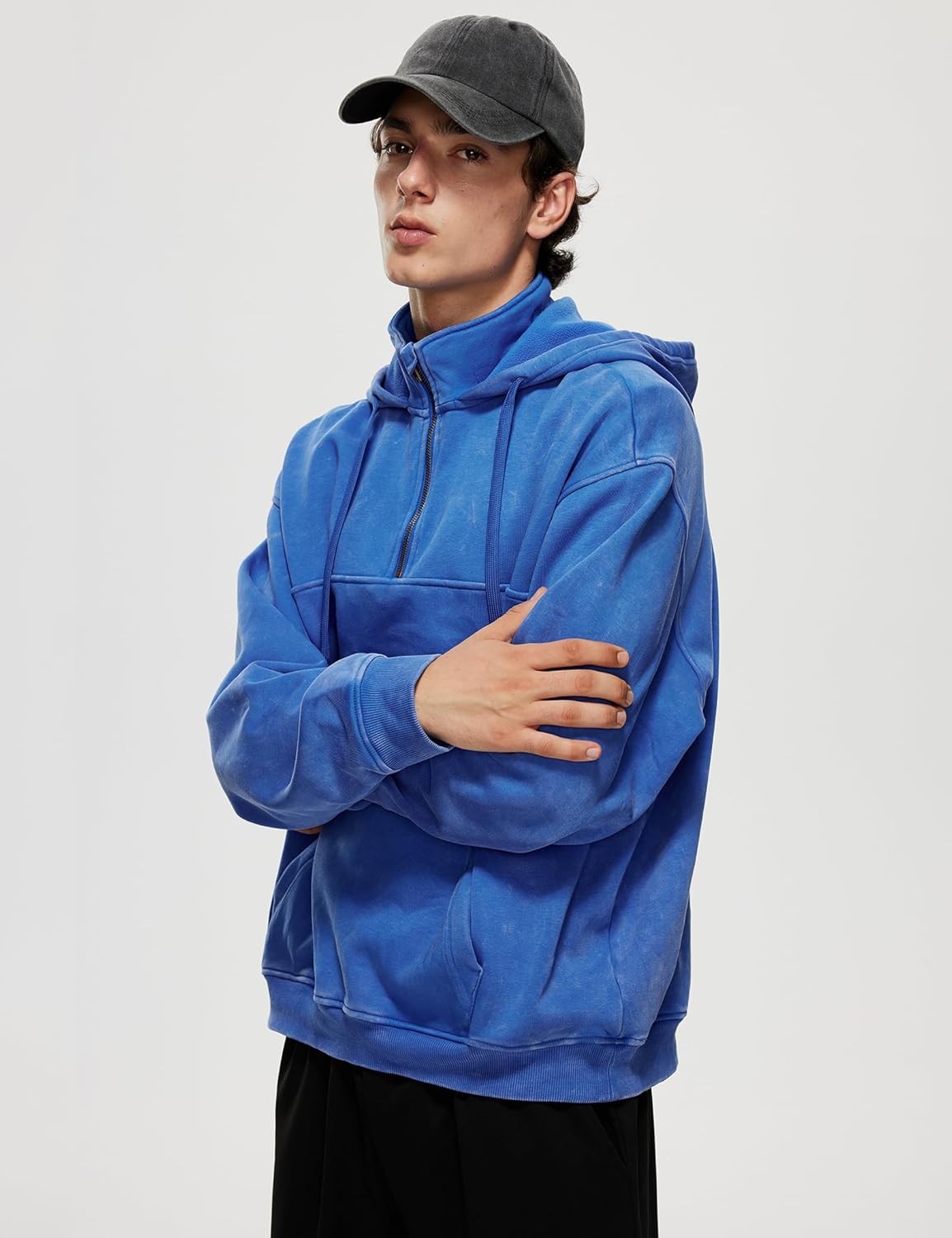 Iwing Mens Oversized Quarter Zip Hoodie Sweatshirt Half Zipper Heavyweight Fleece Hoodies Acid Wash Sweatshirts Women - Image 3