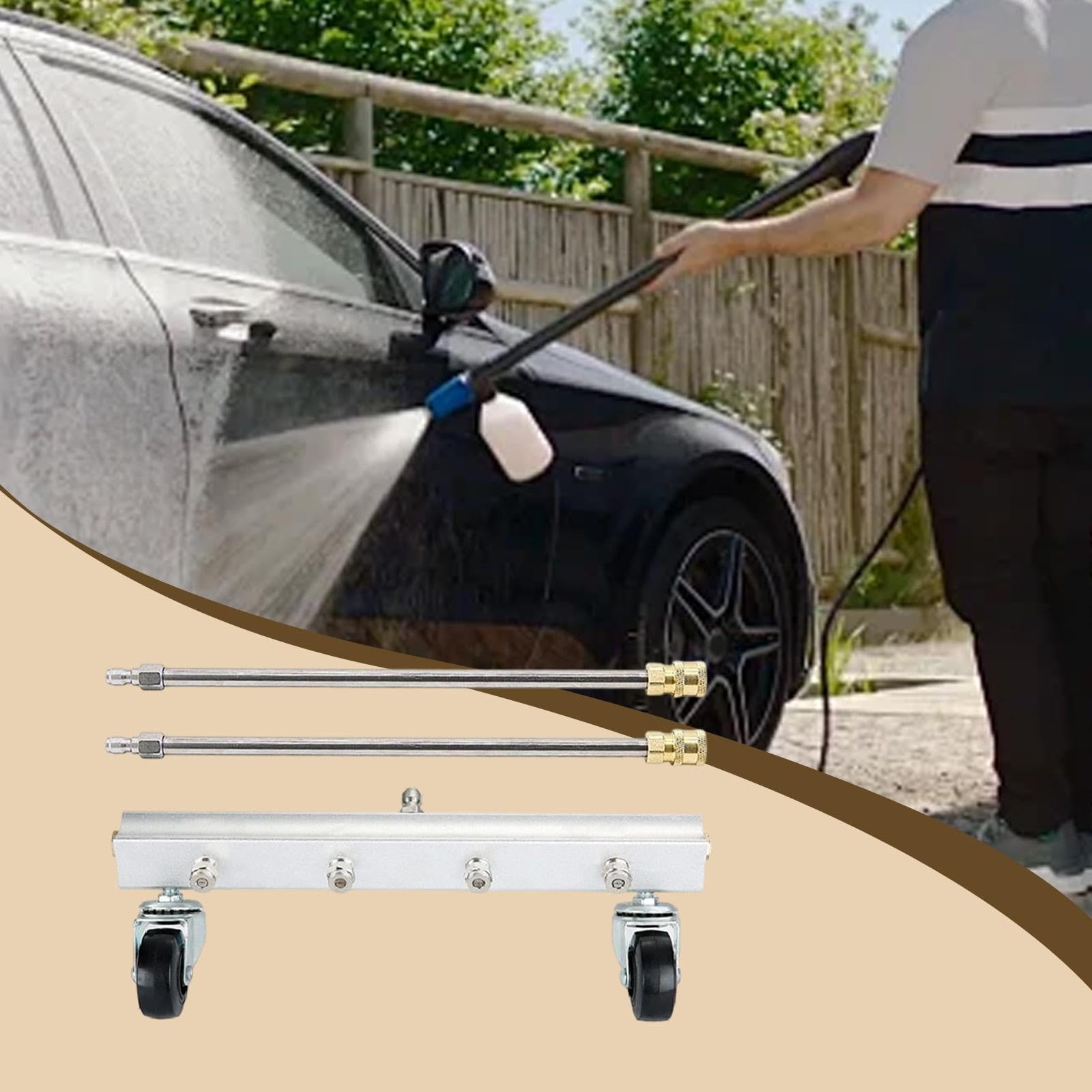 Milageto 1 Pieza Limpiador de Chasis para Automóviles con Barra de Extensión Doble Rociador Inferior Cepillo Universal Y Conexión Rápida Fabricado en Acero Ino, 2 Barras Rectas