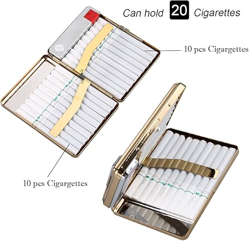 Miniatura 5 de Encendedor de cigarrillos, paquete completo de metal, 20 cajas de cigarrillos regulares, recargable, por USB, sin llama, resistente al viento, con