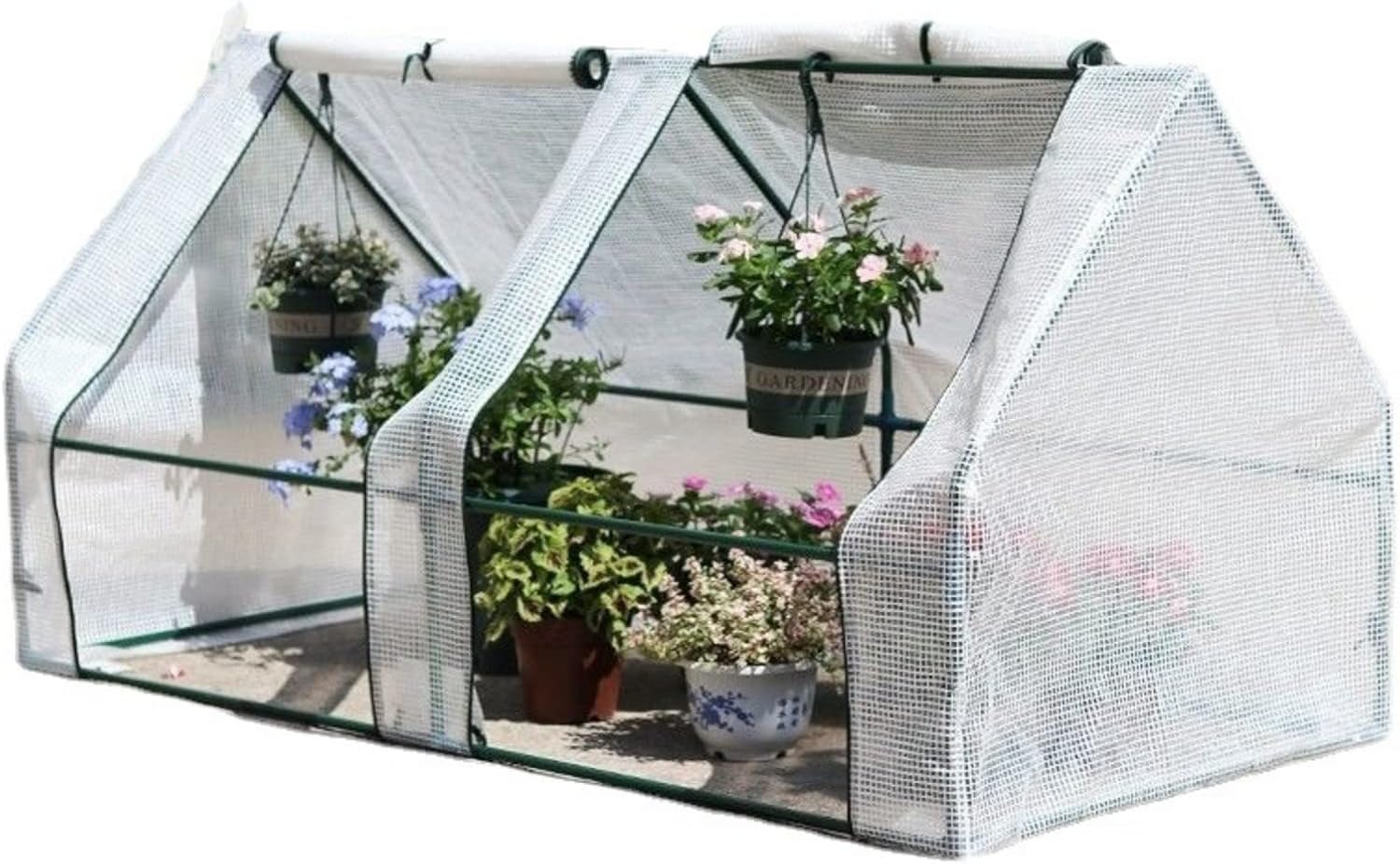 Plastic cold frame Portable greenhouse Large rollup door with zip for