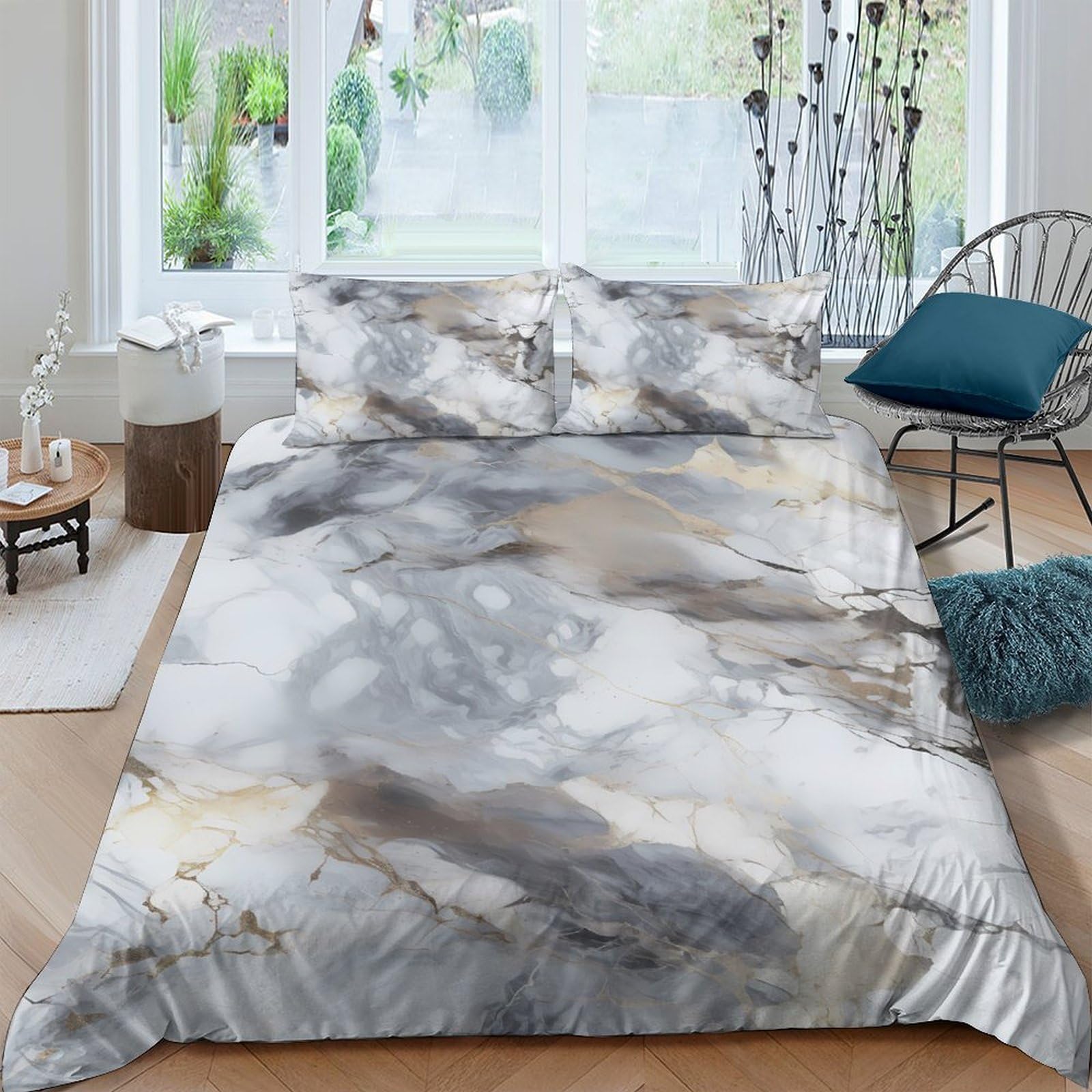 Ctjqhvkz Style-8 3D Printed Marble Cloud Fitted Sheet Microfiber Soft Grey Abstract Mattress Cover For Bedroom Guest Room Decor Single（135X200cm）