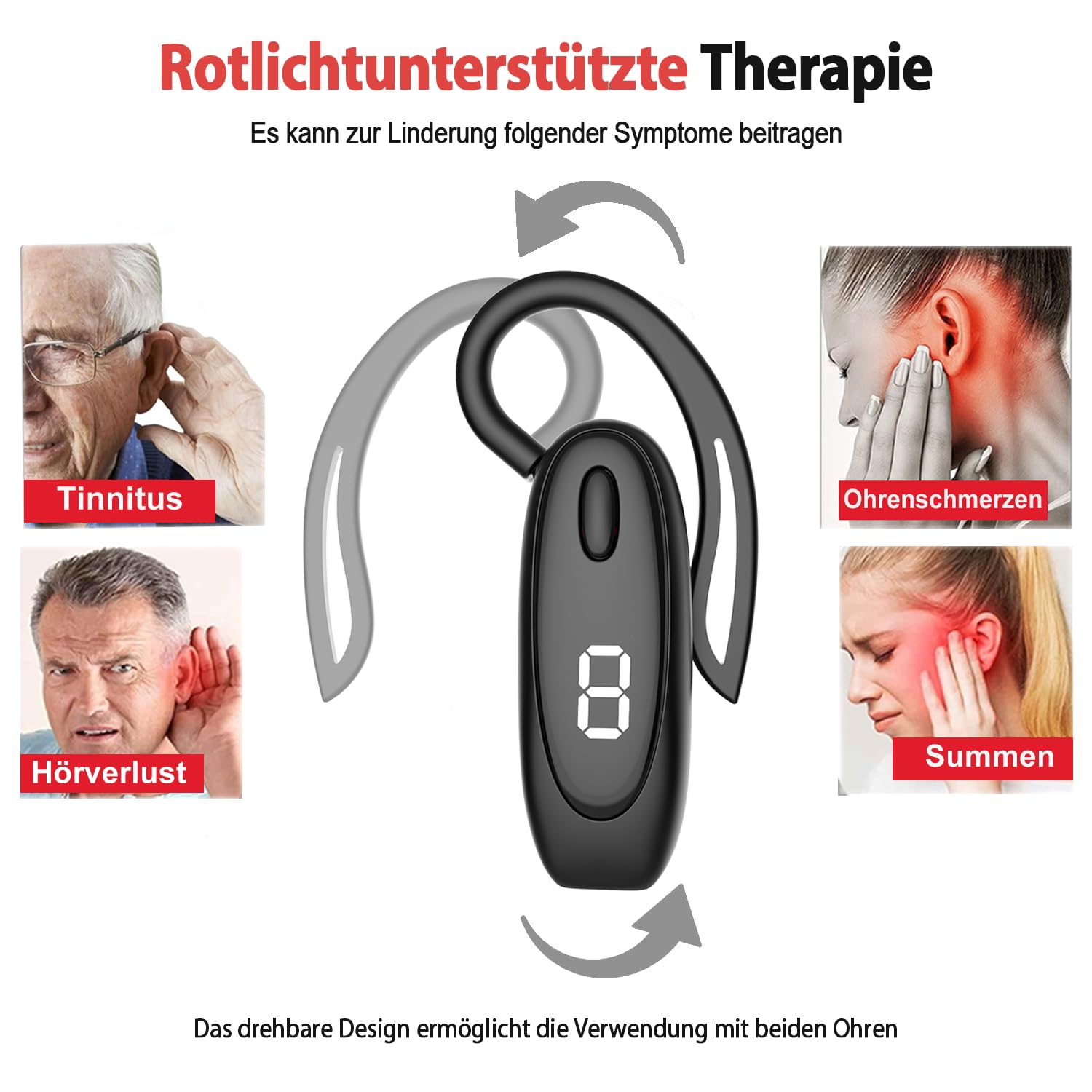 Tinnitus Infrarot Ohrstöpsel – Infrarot Kopfhörer Tinnitus mit 650 nm Wellenlänge verbessern die Mikrozirkulation, Lichttherapie Ohr unterstützt die Tinnitus-Linderung, geeignet für Ohren (Schwarz)