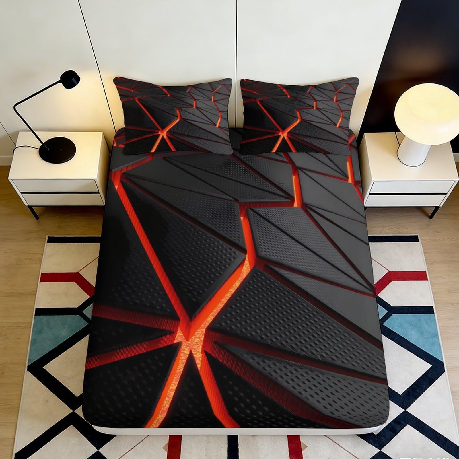 Modern bedroom decor 3D Printed Fitted Sheet lava pattern Microfiber soft touch, wrinkle resistant guest room bedding 120x200x25cm