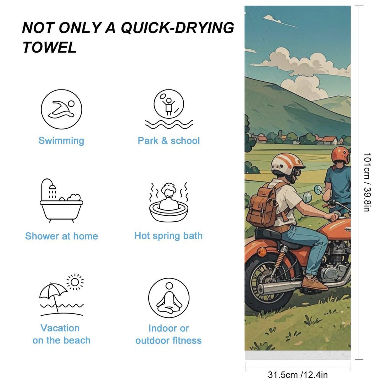 FHESDCW Friend Riding A Motorcycle Towel Quick Dry Ice Towels for Hot Weather Breathable Camping Towels Sweat Super Absorbent Bathroom Towel for Gym Yoga Pilates Exercise